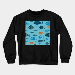 Blue and Orange Fish in the Sea Repeat Pattern Crewneck Sweatshirt